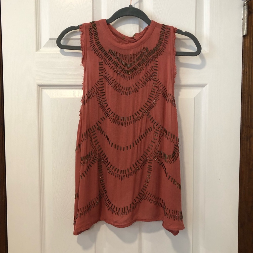 Women's Free People Beaded Sleeveless Tank Top in Coral